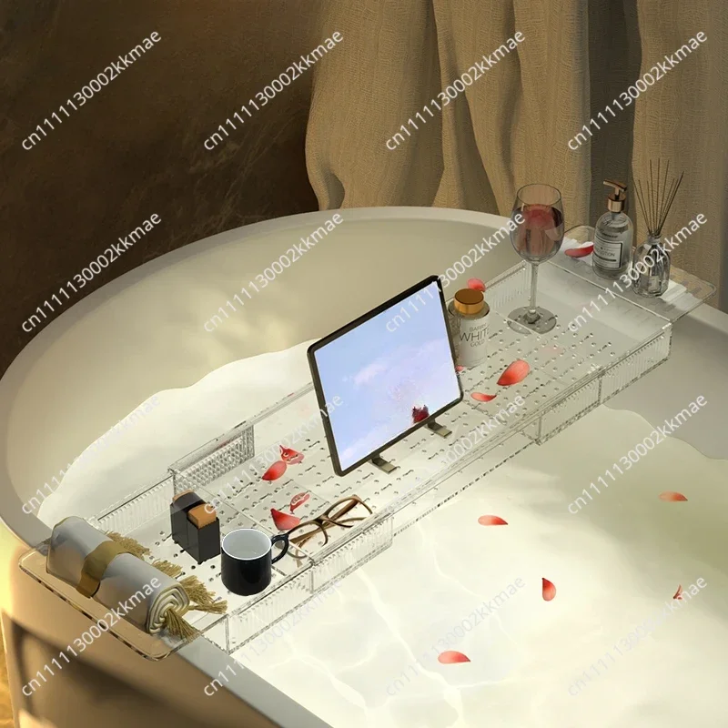 Retractable Bathtub Tray  Organizer Board Soaking Storage Shelf Bath Storage Rack for Bathroom Spa Relaxation 56-80cm