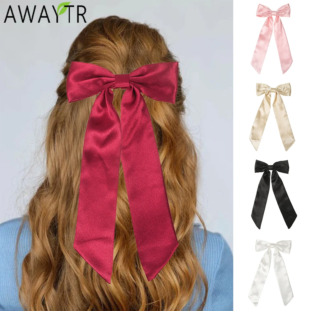 AWAYTR Elegant Satin Ribbon Hairpin Fashion Farbic Hair Clips Valentine Headwear Girl Hair Accessories Festival Gift