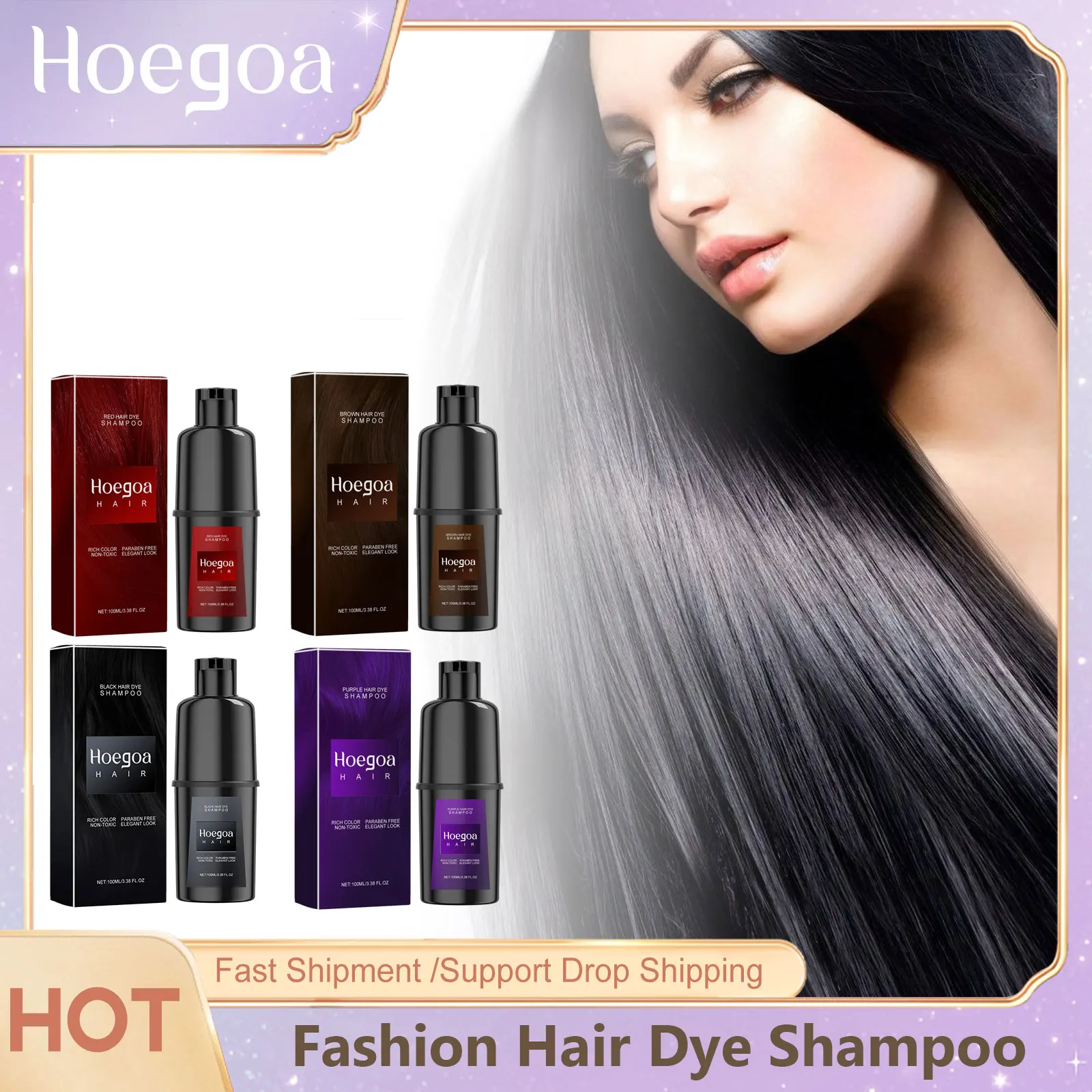 

Hoegoa Instant Coloring Shampoo 3 in 1 Non-irritating Herbal Natural Plant Gray Hair Coverage Nourish Scalp Hair Dyeing Shampoo