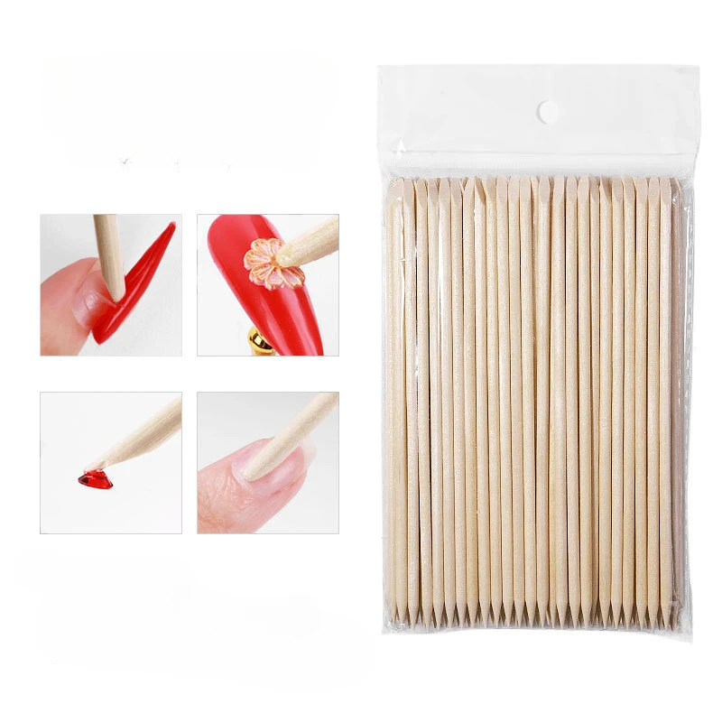 50/100Pcs สีส้มไม้เล็บ Boxwood Sticks สําหรับเล็บ Professional Cuticle Pedicure Remover เล็บ Art Deco เครื่องมือทําความสะอาด