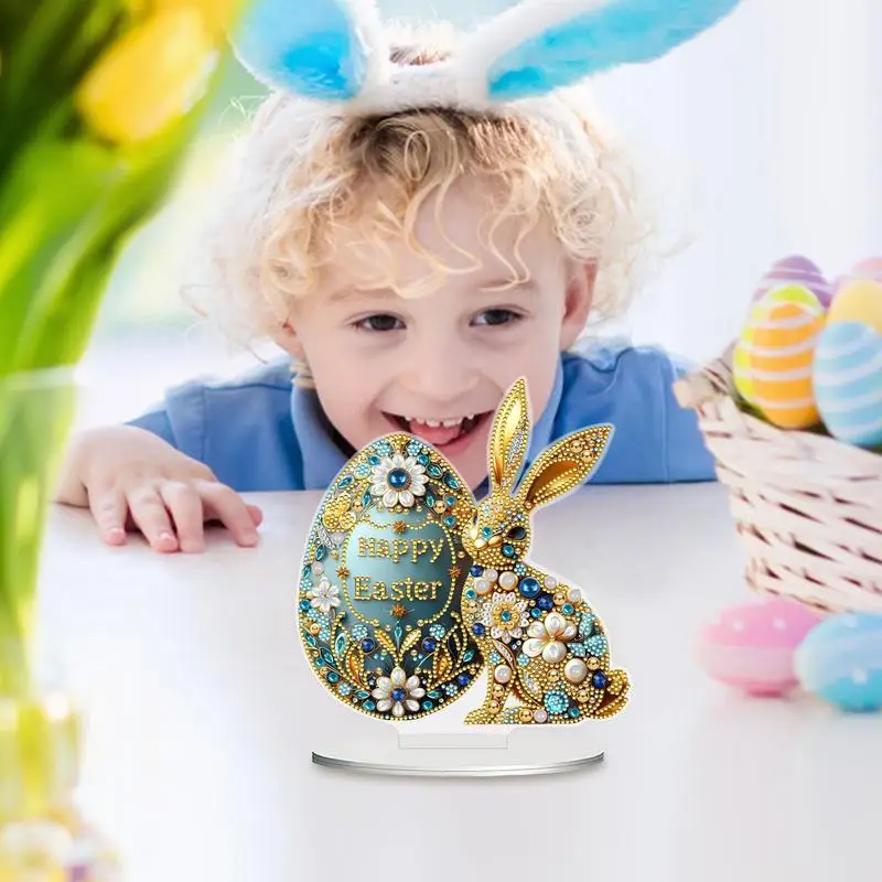 イースターラインストーンペイントキット ラインストーンテーブルサイン イースターバニーペイントキット デスク装飾 イースターエッグ アート&クラフト 2Dアクリル