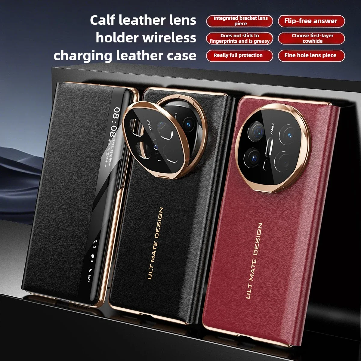 

Magnetic Charging No Flip Cover Answering Phone Case for Huawei Mate X6 X5 X3 Cowhide Flip Leather Fine Hole Lens Holder Shell