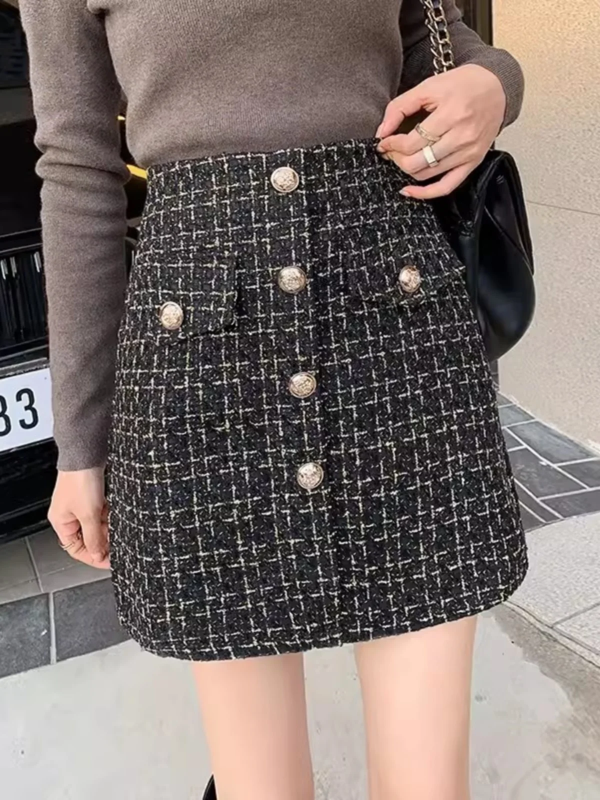 

Весенне-осенне-зимняя женская юбка А-силуэта из ткани с высокой талией, короткая, из полиэфирного волокна