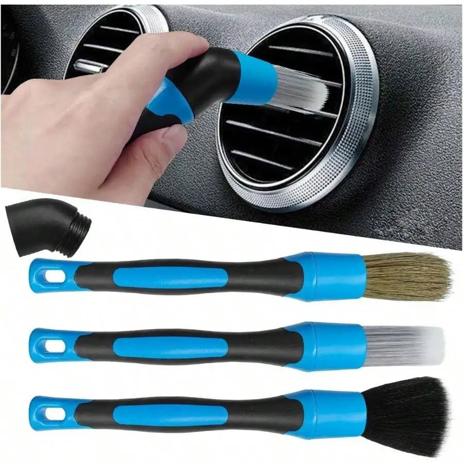 3PCS Car Detailing Brush Set, Soft Boars Hair No - Scratch Automotive Cleaning Brushes, Car Interior Exterior Dusting Brush