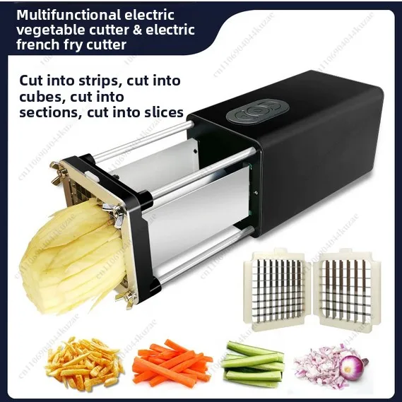 58W 110V-240V Electric Potato Chip Cutter French Fries Vegetable Cutting Machine 2 Blades Stainless Steel Durable Power for Home
