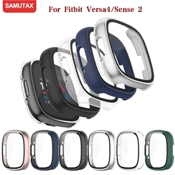 Screen Protector for Fitbit Versa 4/Sense 2 Hard PC Bumpe Protective HD Tempered Glass Case All-Around Full Cover Bumper Shell