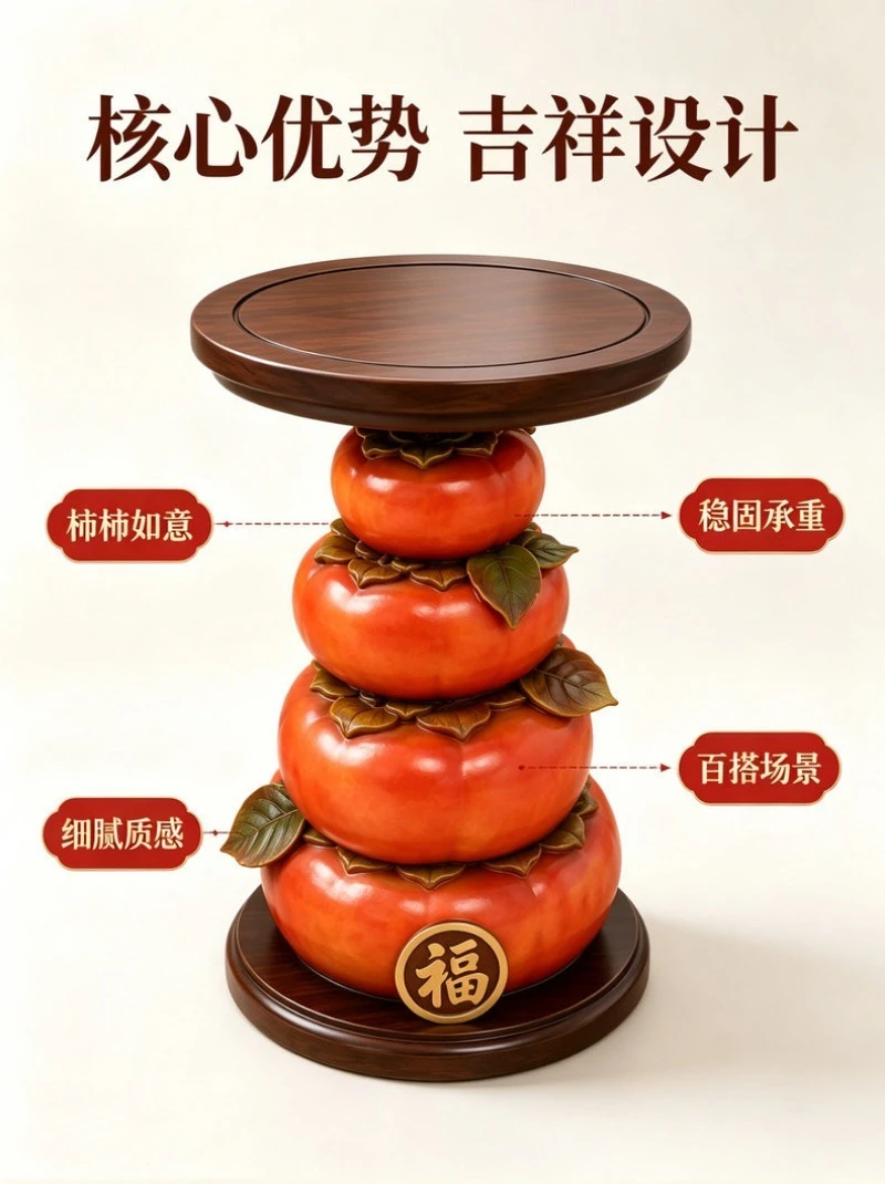 Lucky Persimmon Ruyi Home Furnishing Living Room A few small tables next to the sofa Chinese bedside table