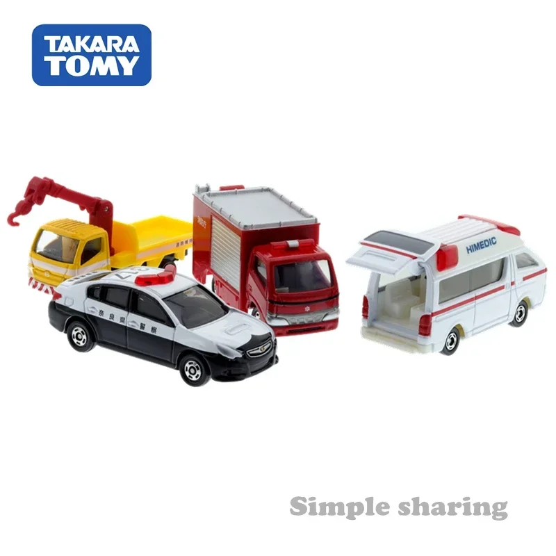 Takara Tomy Tomica Emergency Vehicle Set 5 Fire Truck Ambulance Police Breakdown Mini Cars Funny Scale Toy Diecast Metal Model