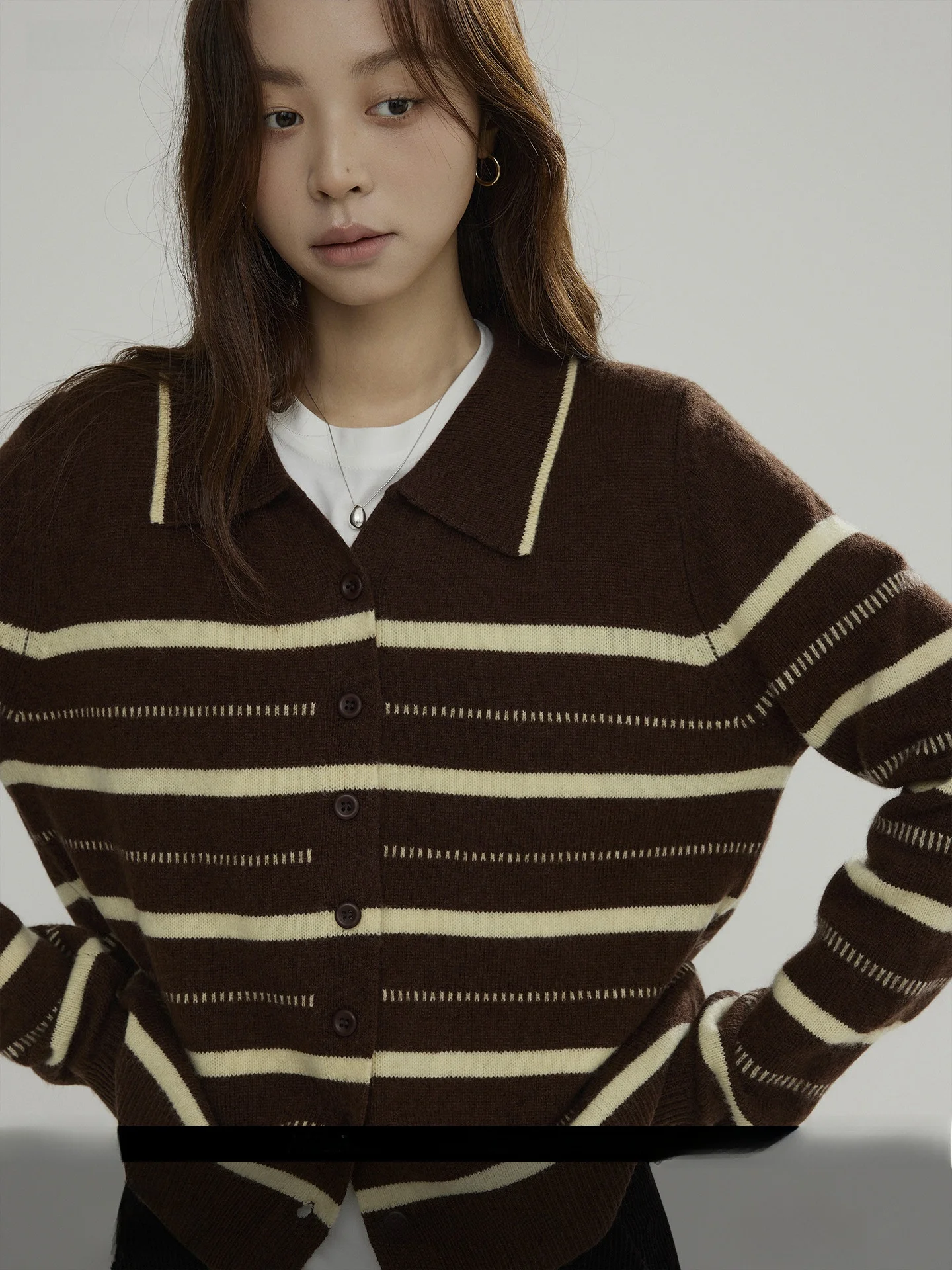 

Joli Choose Women's Woolen Knitted Cardigan Casual Sle Striped Lapel Open-irt Winter New Faion Casual Vintage Sweater