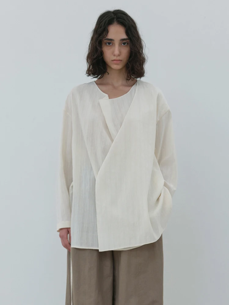 

Женская приталенная рубашка с длинным рукавом, с завязками на талии, в вертикальную полоску, в японском стиле, летняя новинка, из чистого хлопка, однотонная