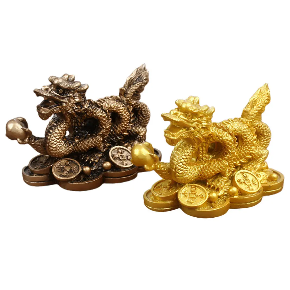 

2Pcs Resin Auspicious Dragon with Decorative Desktop Ornament Classical Style Feng Shui Wealth Charm