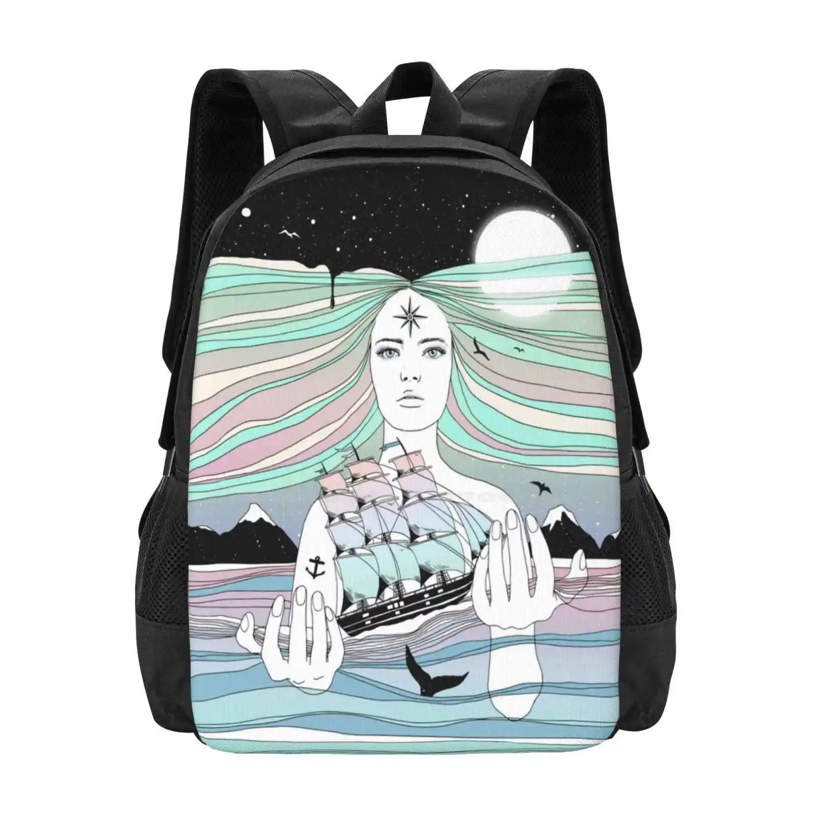 Mochila con estampado 3D para estudiantes, bolsa de viaje espacial, Sky Ship Ocean, viaje A una mayor existencia (tu vida en tus manos)