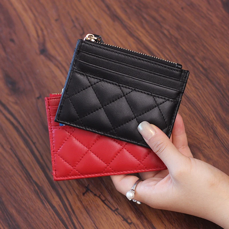 Women's Credit Card Holder Luxury Brand Women Zipper Purse Soft Sheepskin Leather Wallet Diamond Coin Bag Designer Zero Wallets