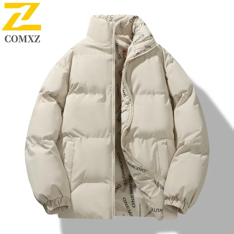 COMXZ Mens Padded Jacket Fashion Stand Collar Outdoor Cycling Thickened Warm Cotton Coat Street Lightweight Winter Jacket