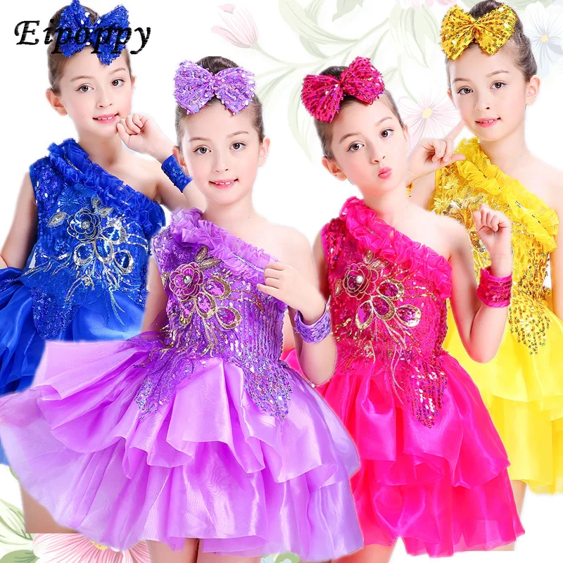 Ropa Para vestido de salsa con lentejuelas para niños, trajes de baile de jazz modernos para niñas, disfraces de baile para niños, traje de escenario para niños, baile contemporáneo
