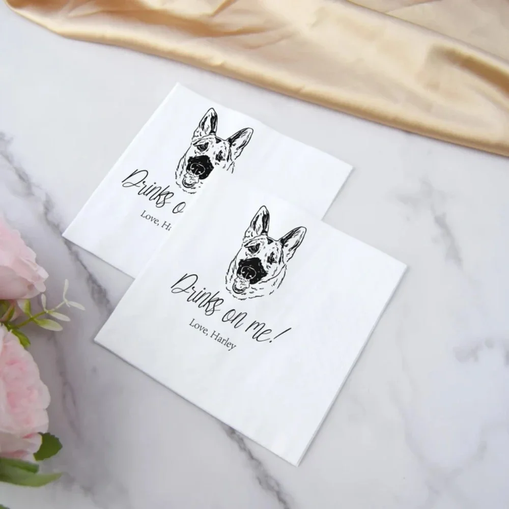 80 pcs Custom Illustrated Dog Wedding Napkins|Custom Pet Wedding Napkins|Custom Paper Napkins|Custom Engagement Napkins