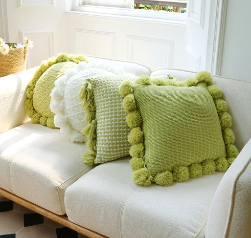 Mustard Green Nordic Modern Style Acrylic Knitted Sofa Pillow Cover Home Soft Cushion Cover