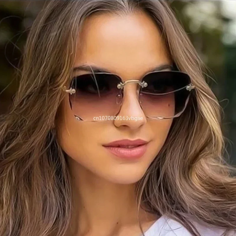 Kwadratowe okulary przeciwsłoneczne designerskie damskie modne okulary bez oprawek gradientowe okulary przeciwsłoneczne