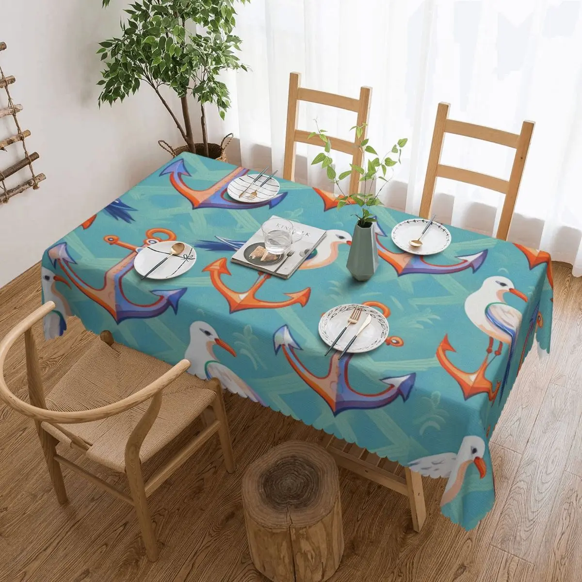 Custom Rectangular Fitted Nautical Sailors Table Cloth Oilproof Tablecloth Outdoor 40