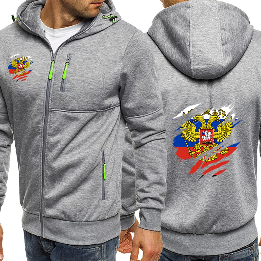 

2025 Russia Badge Comfortable Hoodies Spring And Autumn Man's Cardigan Hooded Coat Russian Flag Logo Print Tracksuit Jacket
