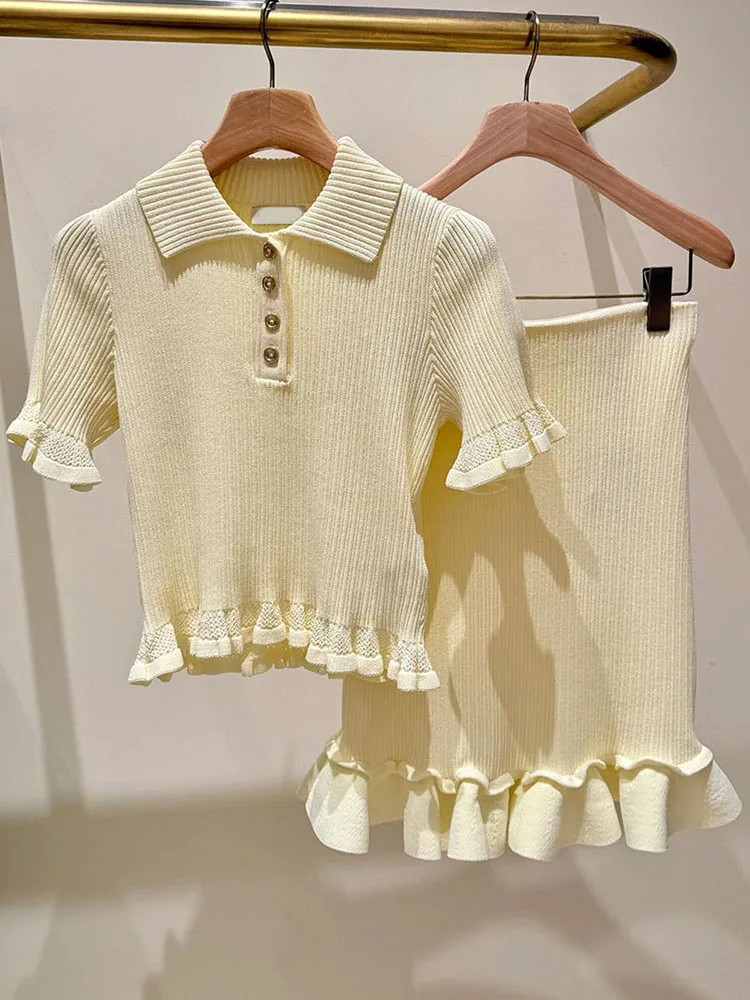 

S Home Nan You High End Women's Summer Knitted Top plus Skirt Set Faionable Polyester Fiber ort Sve Outfit