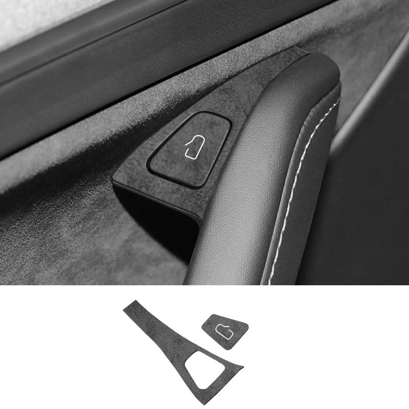 Top Suede For Tesla Model 3/Model Y(2019-2022) Car Door Open Button Trim Frame Sticker Car Interior Tuning Accessories