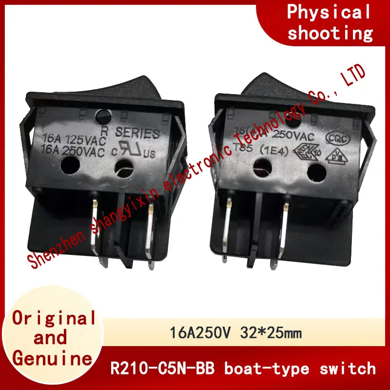 Sakelar Tipe Perahu R SERIES R210-C5N-BB Hitam Asli, 4-Pin, 2 Posisi, 32*25Mm, 16A250V T85