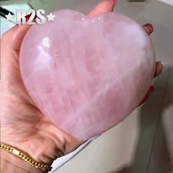 1pc New Pink Healing Gemstone 3 Size Fashion Palm Heart DIY Natural Rose Quartz Earrings Necklace Accessories Crafts