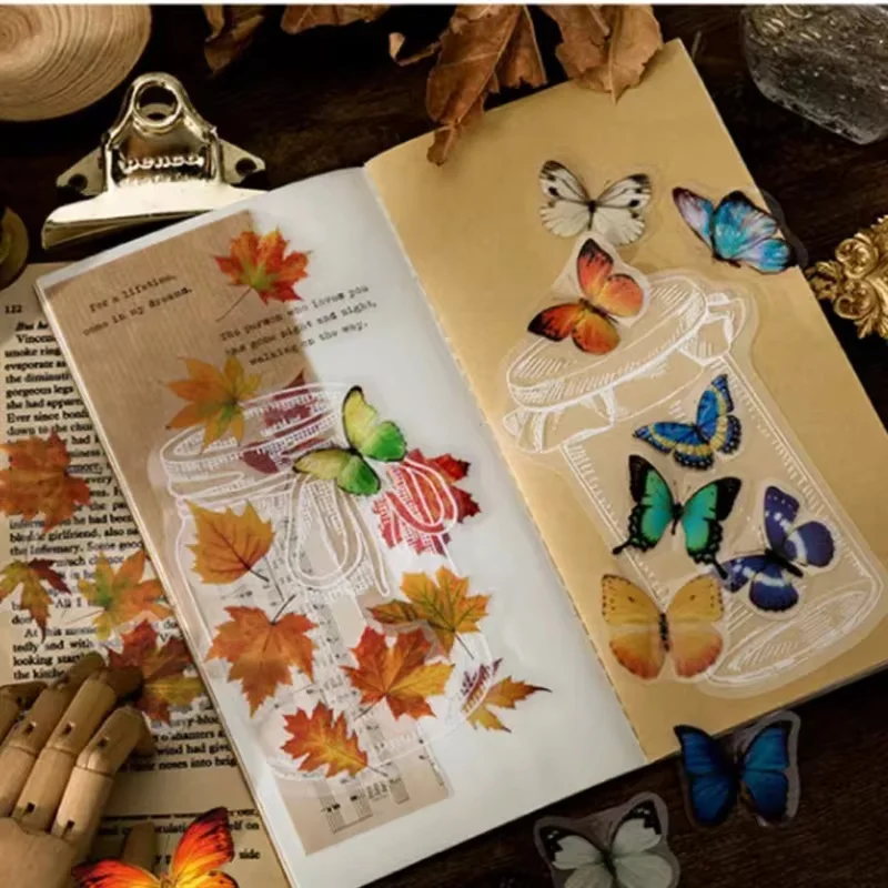 35Pcs Butterfly Flower PET Stickers Student Office Supplies Stationery Decoration Stickers Handmade DIY Decoration Stickers