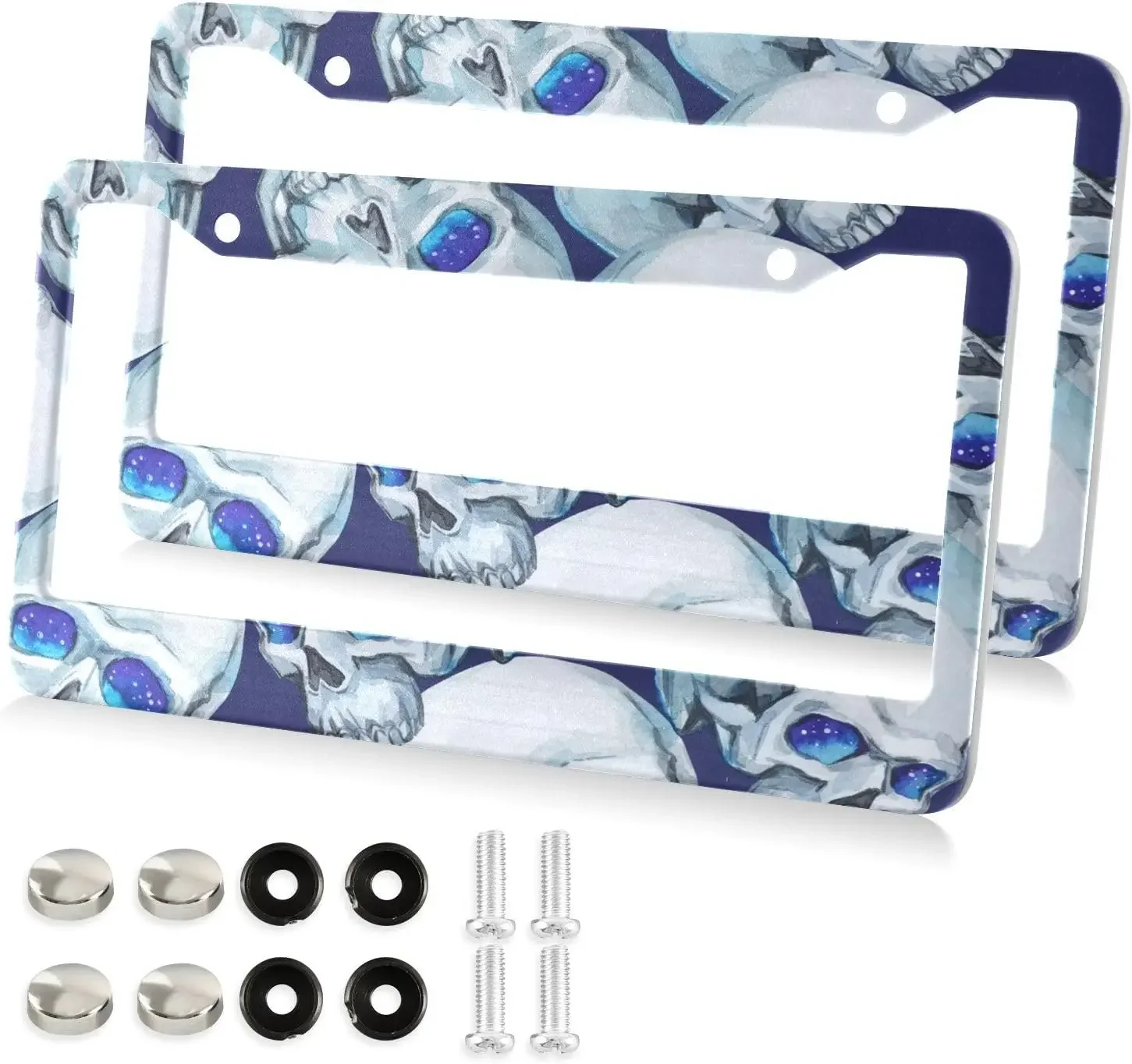 

Blue Sky Eyes Skull Pattern Car License Plate Frame 2 Pack License Plate with 2 Holes Car Tag Frame for Women Men US Vehicles