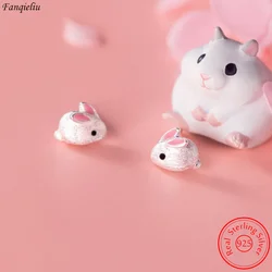 Real 925 Sterling Silver Woman's New Jewelry Fashion Cute Rabbit Stud Earrings FQL23688