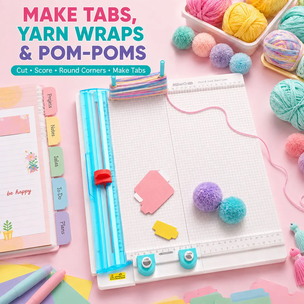 7-in-1 Paper Trimmer & Scoring Board, Foldable Craft Cutter for 10 Sheets, Cards, Divider Tabs, Scrapbooks, Pom-Poms & DIY Art