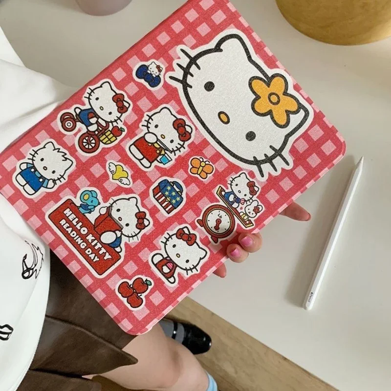 Sanrio Hello Kittys Ipad Case Kawaii Cartoon Air5 with Pen Slot Anti Bending Rotate Mini Anti Drop 10.2 Inch Ipad Case Girl Gift