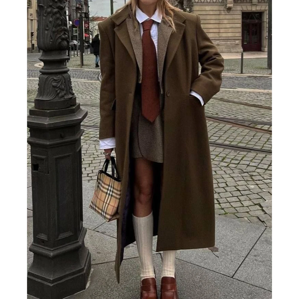 

Customized Women Suit Long Academic Classic Vintage Style Women Coat Single-grain Buckle Peaked Lapel One Piece Office Lady Set
