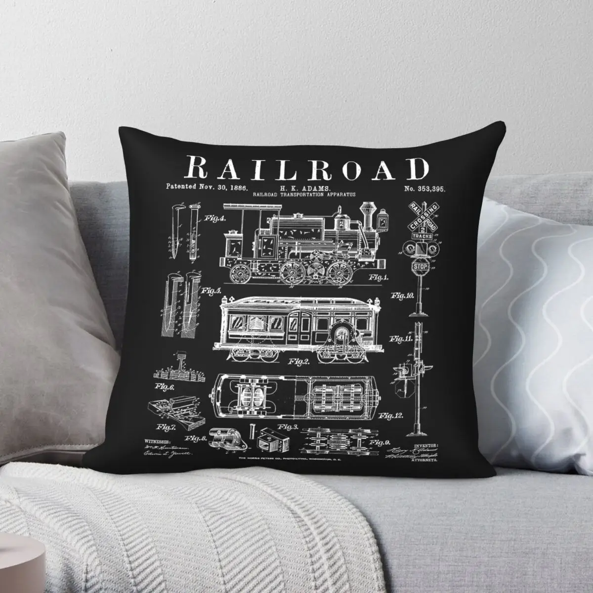 Railway Steam Train Patent Pillowcase Polyester Linen Velvet Creative Zip Decorative Sofa Cushion Cover