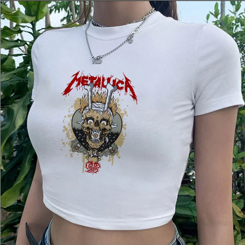 Heave Metal zespół rockowy t-shirt damski y2k ubrania para odzież dla par krótki top t-shirt biały t-shirt streetwear