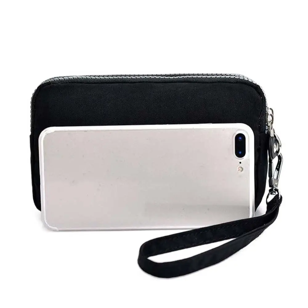 Women Long Zipper Purse Handbag Multicolor Three Layer Nylon Wallet Waterproof Mobile Phone Bag With Lanyard Wrist Bag