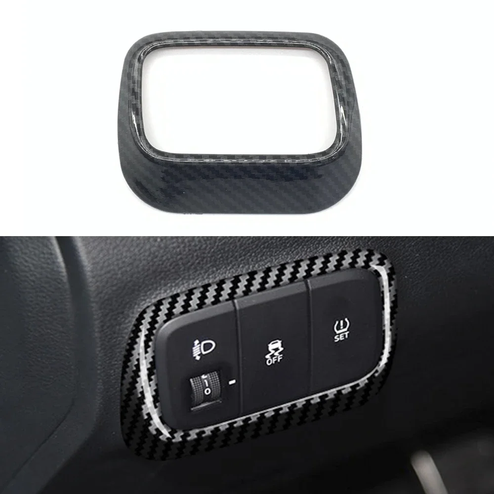 سيارة العلوي تعديل رئيس ضوء مفتاح لمبة زر غطاء الكسوة لشركة هيونداي i10 2021 ألياف الكربون التصميم الداخلي