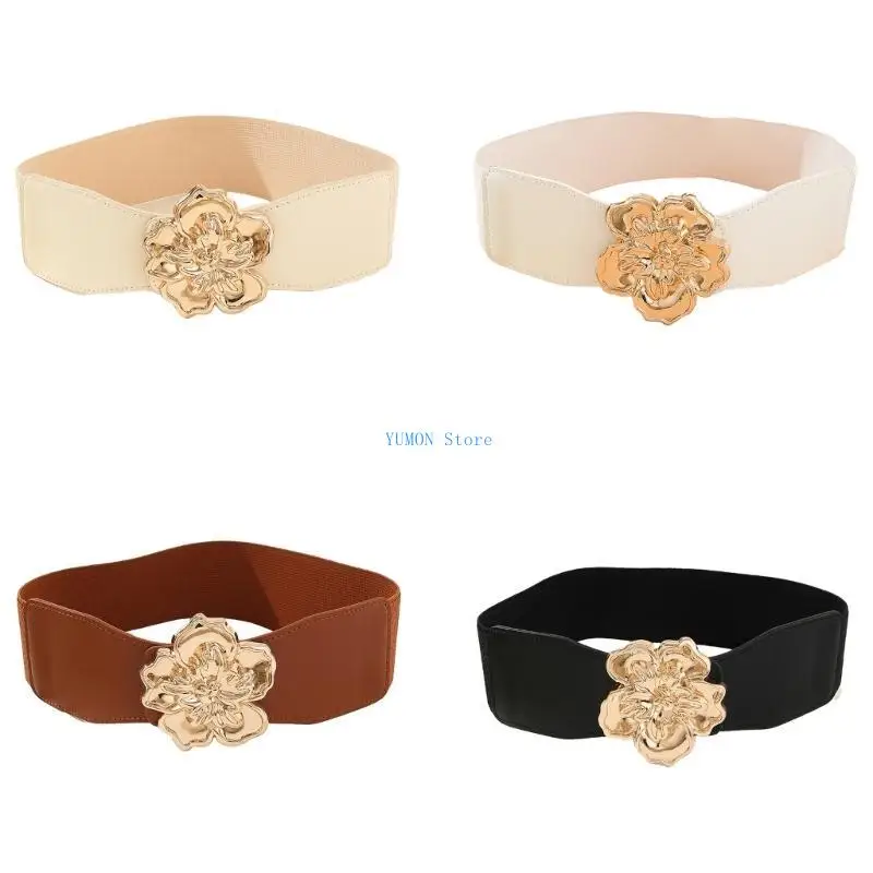 

D0UD Women Stretchy Waist Belt Elegant Wide Corset Universal Elastic Rope Decorative Women Corset with Flower Buckle