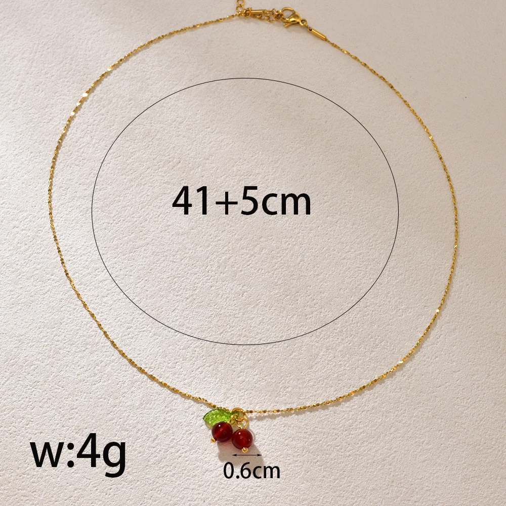 L15 Ruby Cherry Handmade Necklace Starry Sky Clavicular Chain Titanium Steel Plated 18K Gold image 6