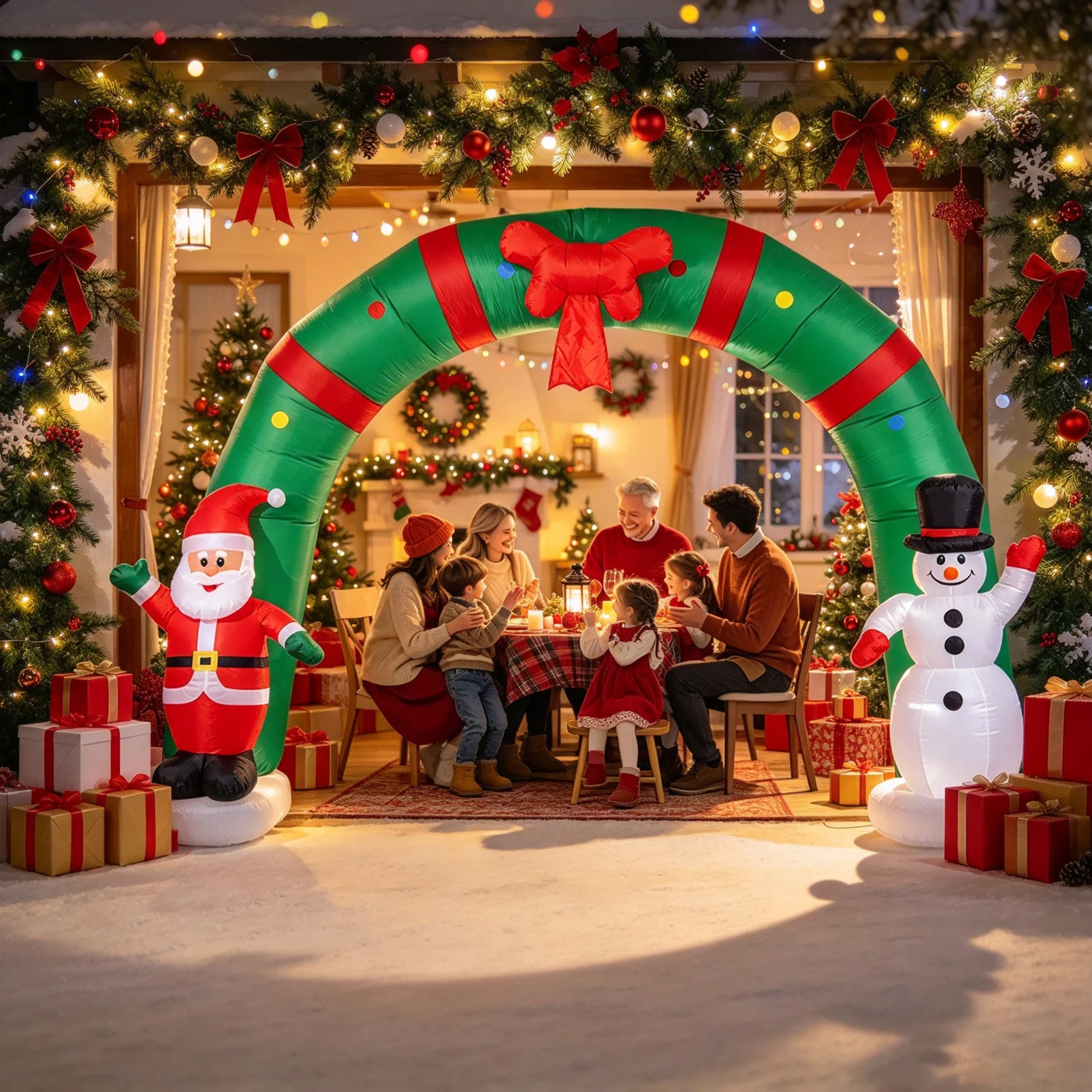 8ft Inflatable Christmas Arch Santa Claus Snowman Led Garden Christmas Inflatable Model 210t Light-Up Inflatable Model