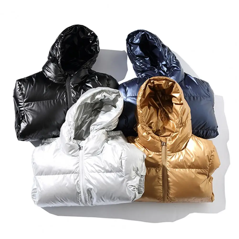 

Popular Men Coat Bright Surface Temperament Men Jacket Windproof Elastic Cuff Hoodie