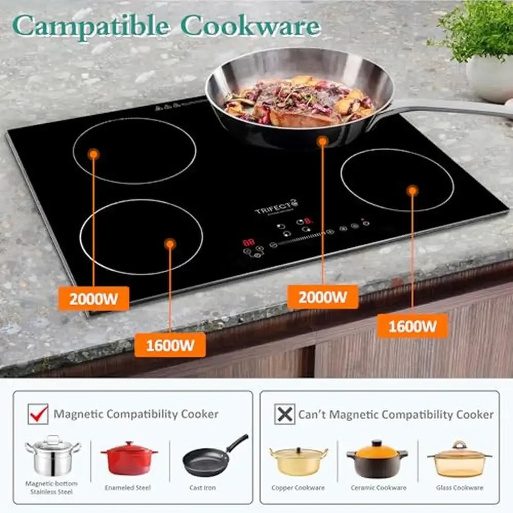 30 "وقد التعريفي 4 شعلات 240 فولت 5200 واط المدمج في موقد كهربائي أعلى إيقاف تلقائي قفل أمان ومؤقت عالية الطاقة التعريفي