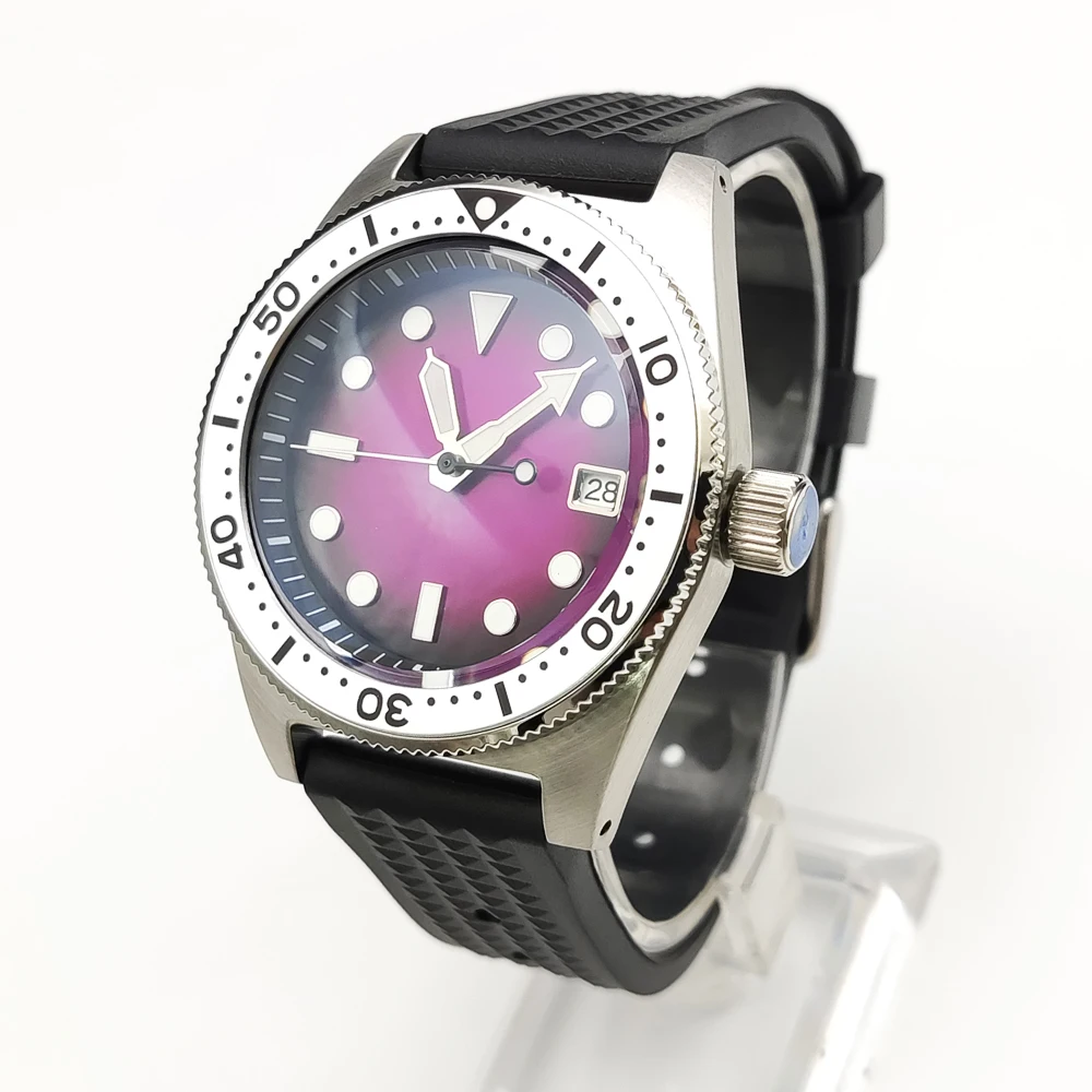 38MM Automatic Men\'s Mechanical Watch Purple Dial Luminous Japanese NH35 Stainless Steel Case Sapphire Automatic Watch