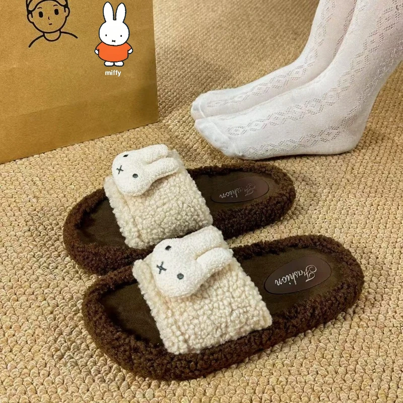 

Kawaii Miffy Rabbit Autumn and Winter Cartoon Light Home Comfortable Leisure Wear Resistant Dirty Lamb Wool Cotton Slippers