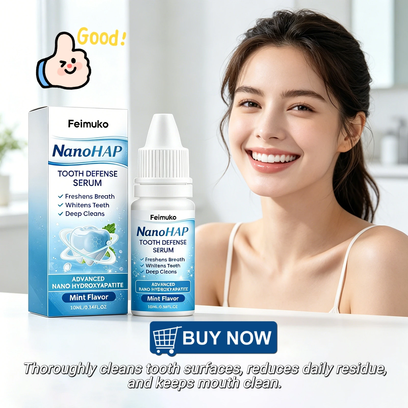 Feimuko NanoHAP Tooth Defense Serum Deep Cleaning Yellow Stain Remover Fresh Breath Hydroxyapatite Mint Teeth Whitening Serum