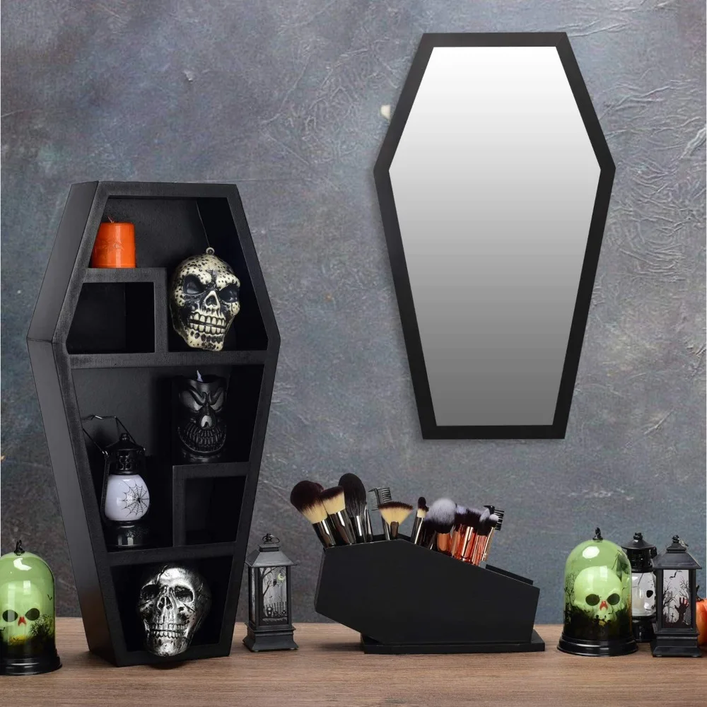 

Gothic Coffin Storage Rack Brush Holder Office Storage Box Wooden Coffin Pen Holder Ghost Storage Box Shelf Decor Home Decor