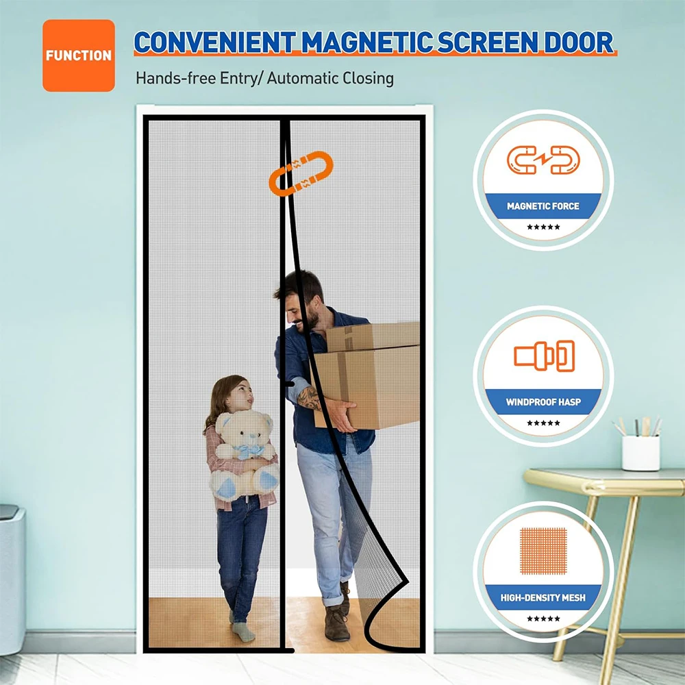 100X210cm Magnetic Fly Screen Door Easy to Install Self-Closing Pet-Friendly Bug Protection Fly Screens for Patio Doors Screen