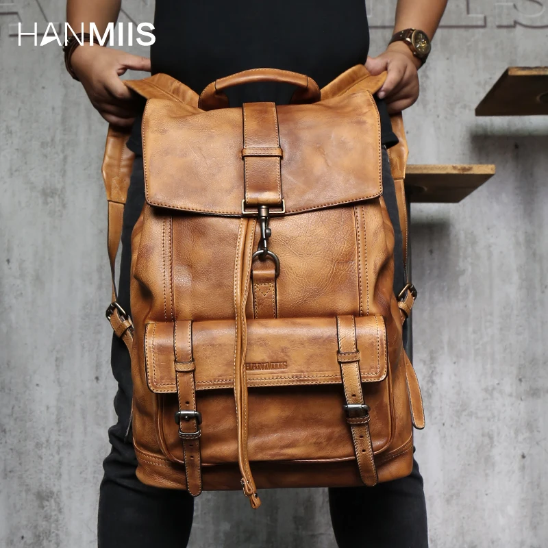 Genuine Leather Men Backpack Travel Shoulder Bag Full Leather Large Capacity Men\'s Laptop Backpacks First Layer Cowhide Bags