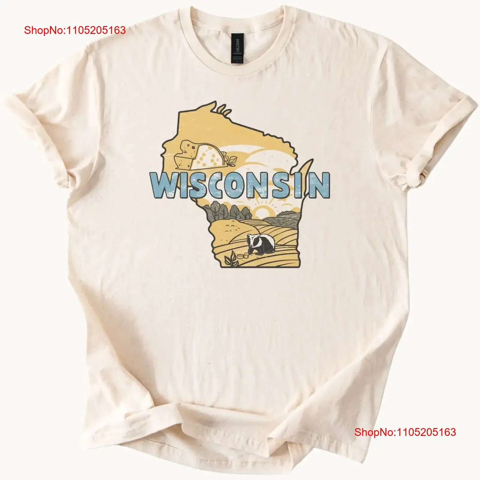 Wisconsin State T Shirt Cheese Badger Sunrise Farm Fields Art vintage Washed Comfortable Stretched streetwear designer clothes